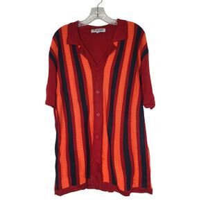 Stacy Adams Knit Striped Polo Sweater XL Button Grandpacore Retro 60s Mod Style